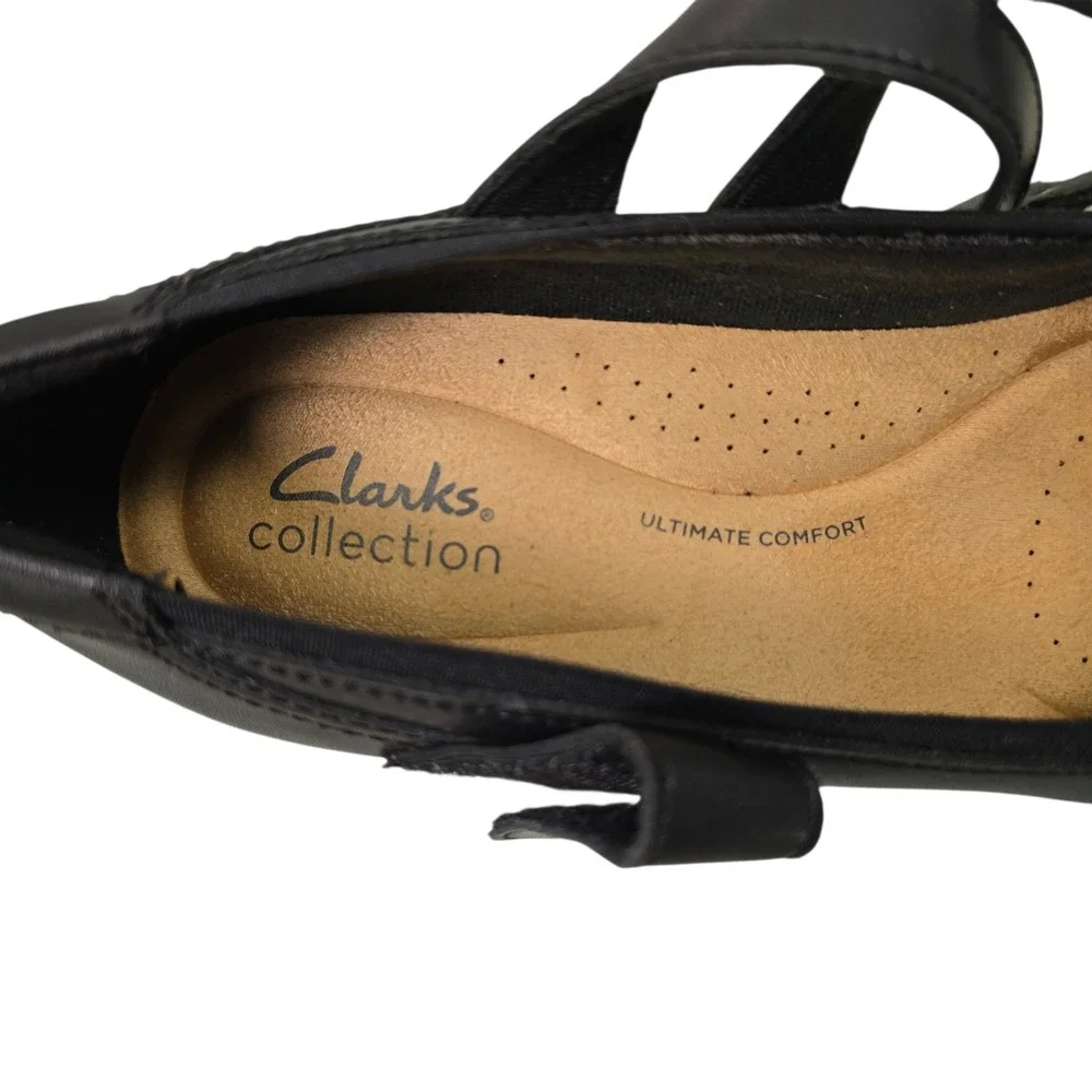 Clarks Collection Black Leather Mary Jane Block Heel Pumps Womens 9 261841294065